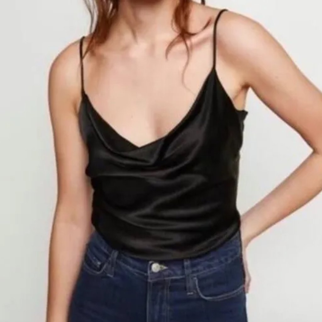 Zara Cowl Neck Tank Black Silky Satin Size Small